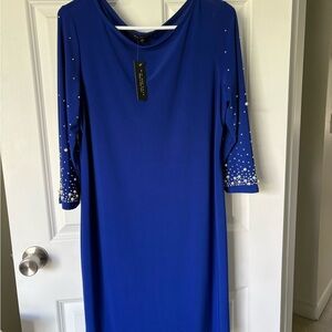 Elegant Blue Dress with Pearl Accents